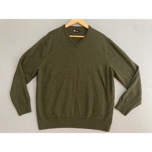 The Commons XXL Men Olive Green 100% Merino Wool V Neck Pullover Sweater Classic